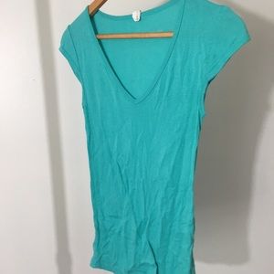 Teal Bella cap sleeve v neck tee